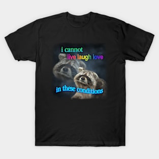 I cannot live laugh love in these conditions raccoon meme T-Shirt